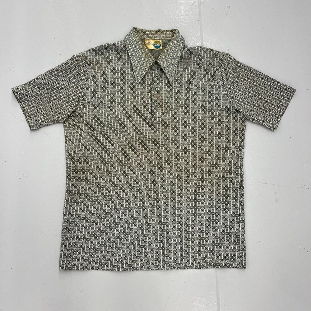 Vintage 60s 70s Jantzen Open Green Pattern Dagger Polo